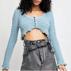 Free People Light Blue Cropped Cardigan size large